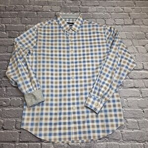 BUGATCHI UOMO Mens Classic Fit Plaid Dress Shirt Long Sleeve Button Down Large